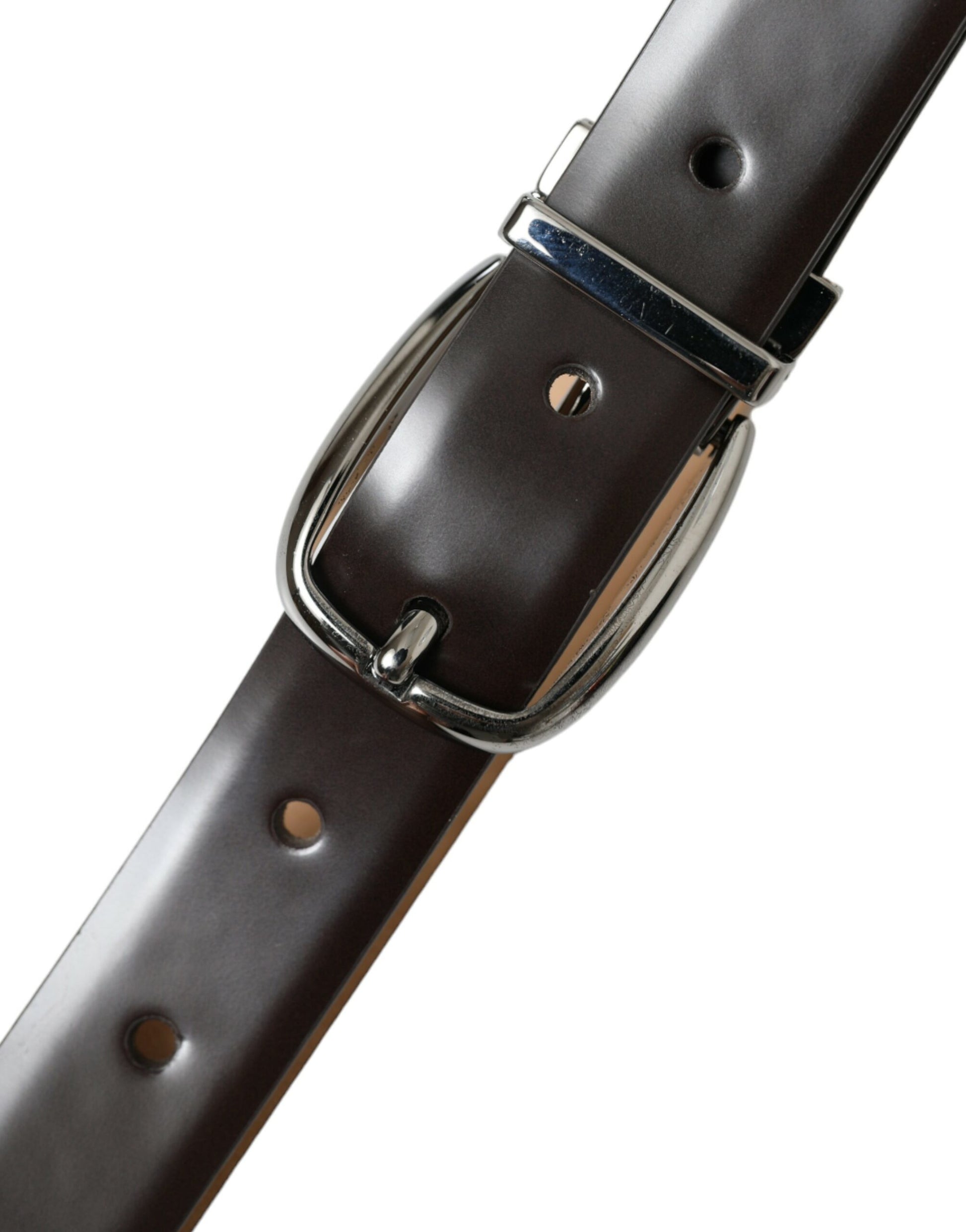Dark Brown Leather Silver Metal Buckle Belt-Dolce & Gabbana-LabelTerrace.com