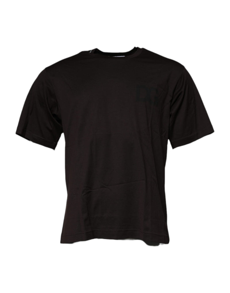 Dark Brown Logo Cotton Crew Neck T-shirt-Dolce & Gabbana-LabelTerrace.com