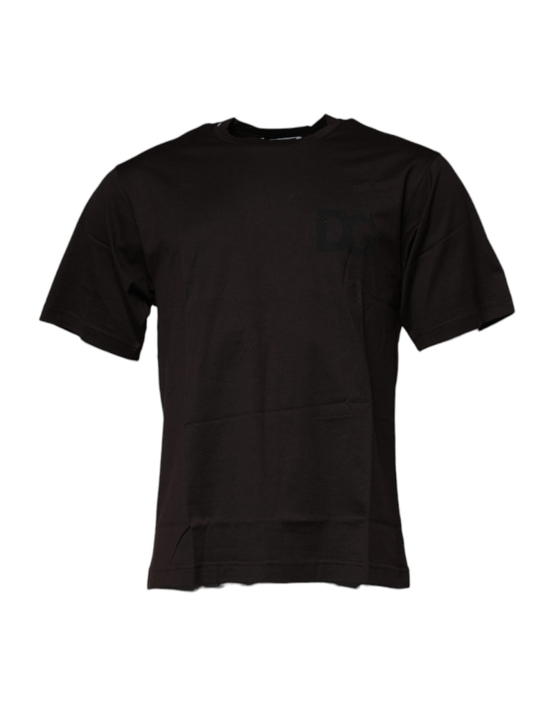 Dark Brown Logo Cotton Crew Neck T-shirt-Dolce & Gabbana-LabelTerrace.com