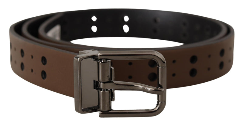 Dark Brown Perforated Leather Metal Belt-Dolce & Gabbana-LabelTerrace.com