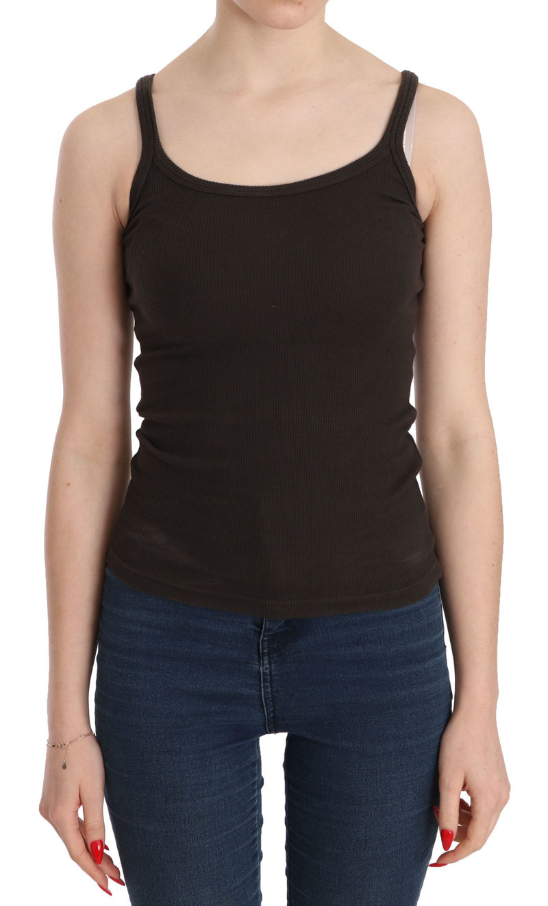 Dark Brown Sleeveless Spaghetti Strap Blouse-PINK MEMORIES-LabelTerrace.com