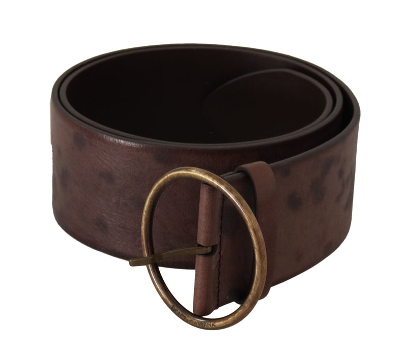 Dark Brown Wide Calf Leather Logo Round Buckle Belt-Dolce & Gabbana-LabelTerrace.com