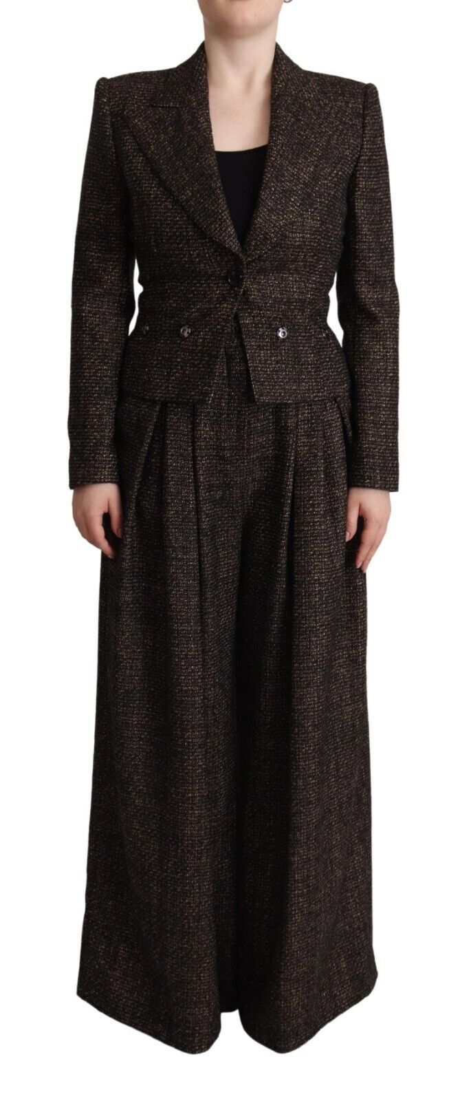 Dark Brown Wool Single Breasted 2 Pc Jacket Pants-Dolce & Gabbana-LabelTerrace.com