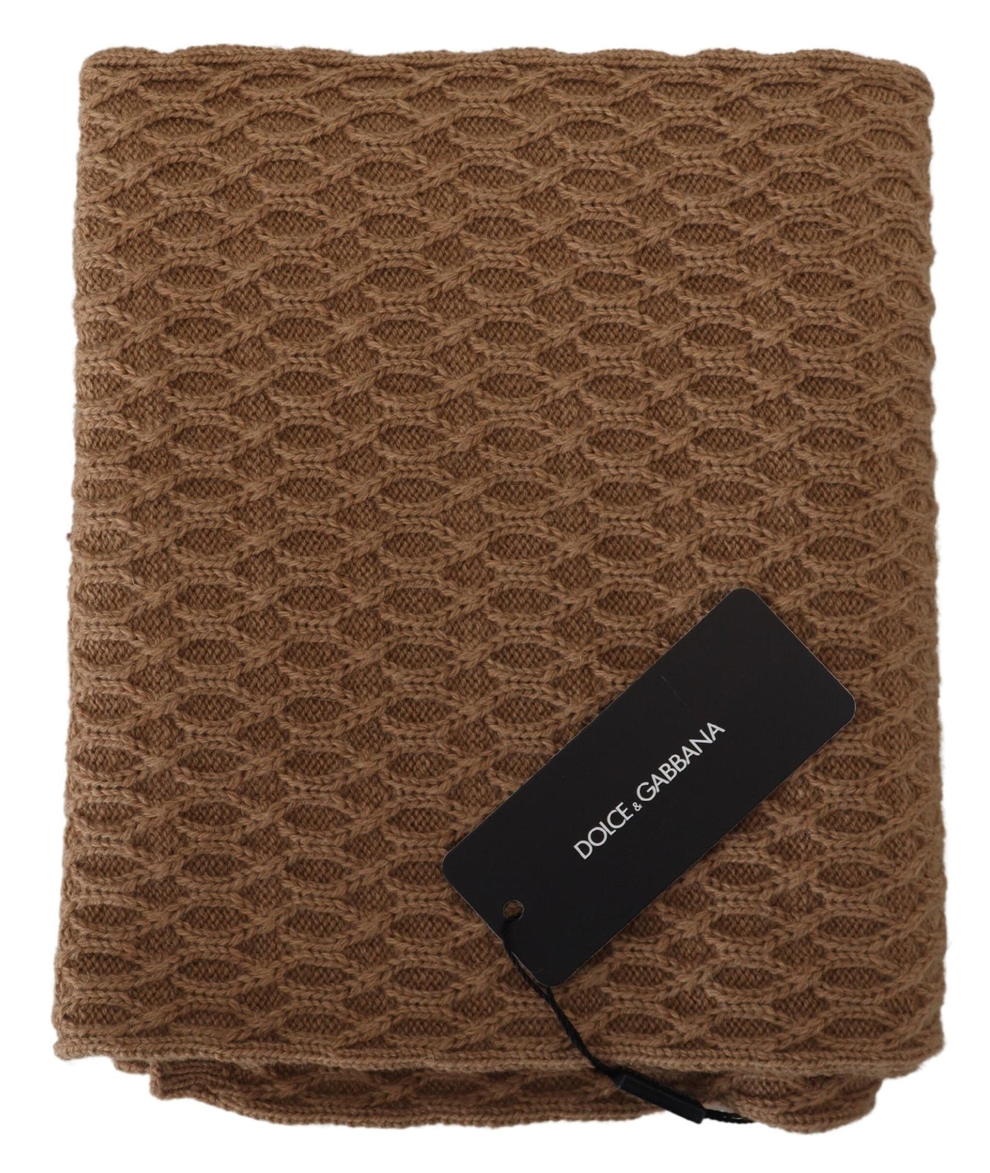 Dark Brown Wrap Shawl Knitted Camel Scarf-Dolce & Gabbana-LabelTerrace.com
