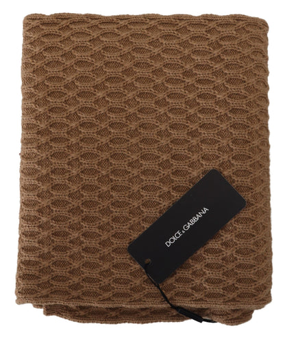 Dark Brown Wrap Shawl Knitted Camel Scarf-Dolce & Gabbana-LabelTerrace.com