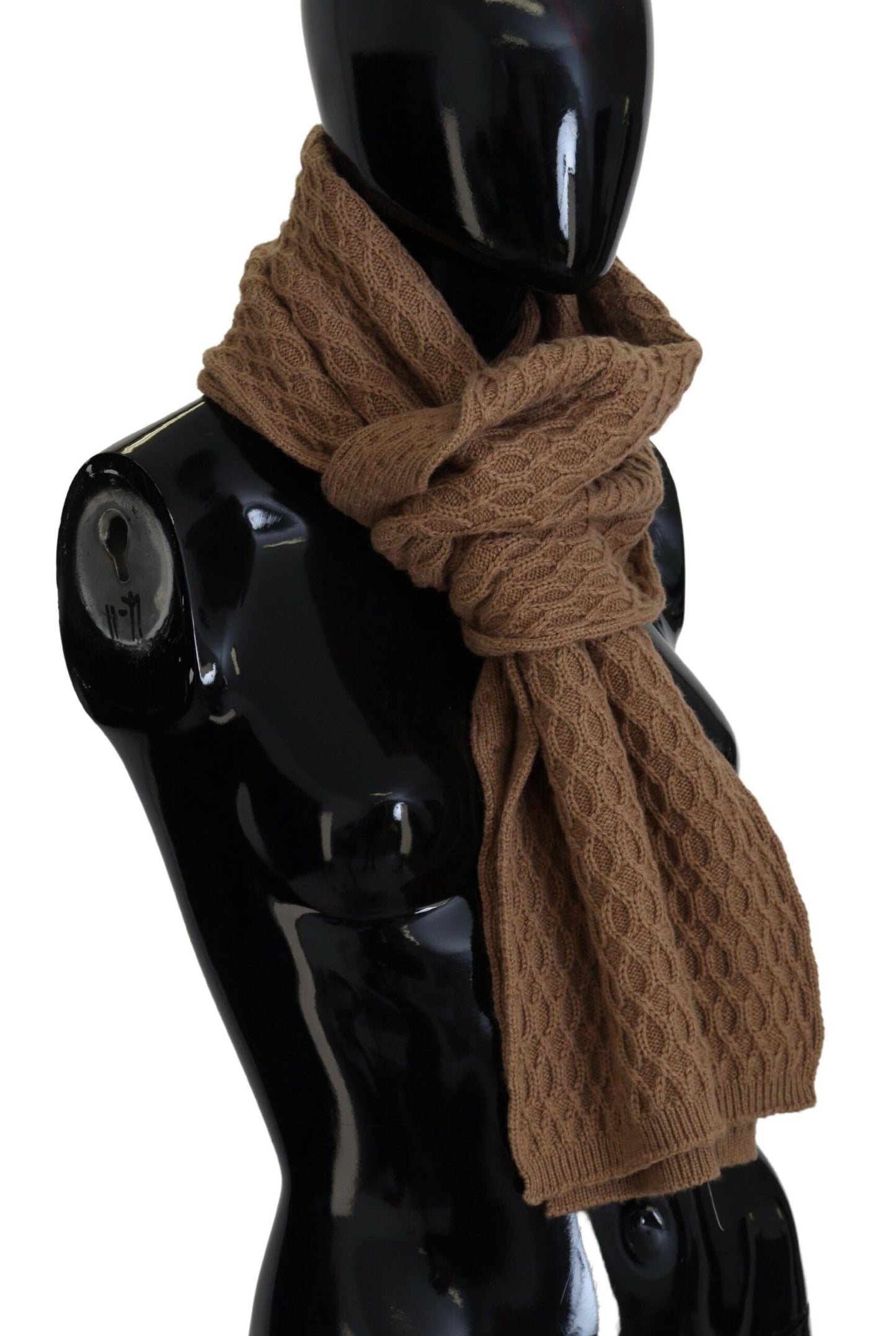 Dark Brown Wrap Shawl Knitted Camel Scarf-Dolce & Gabbana-LabelTerrace.com