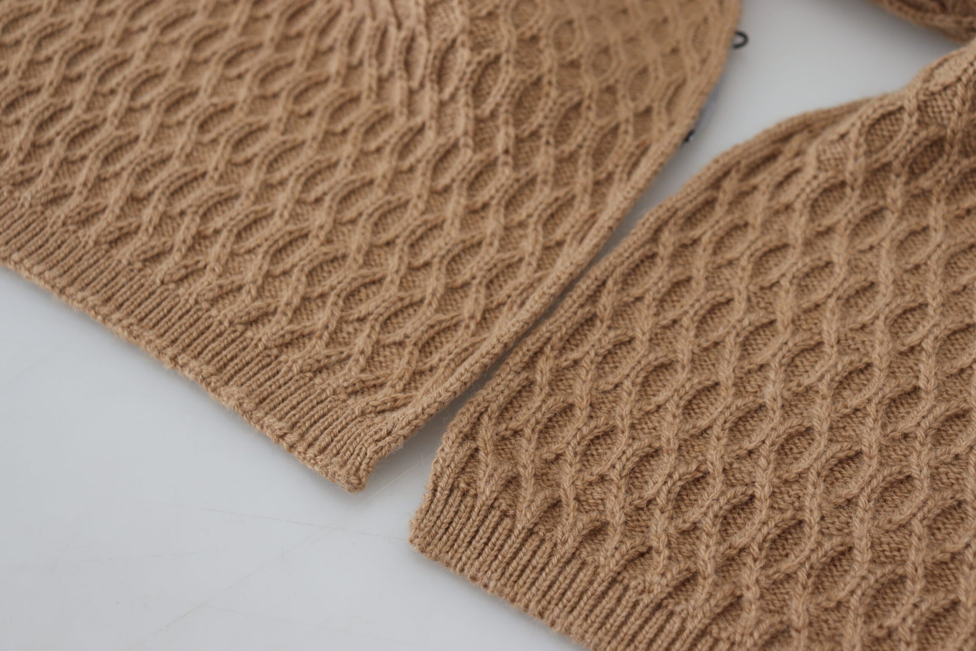 Dark Brown Wrap Shawl Knitted Camel Scarf-Dolce & Gabbana-LabelTerrace.com