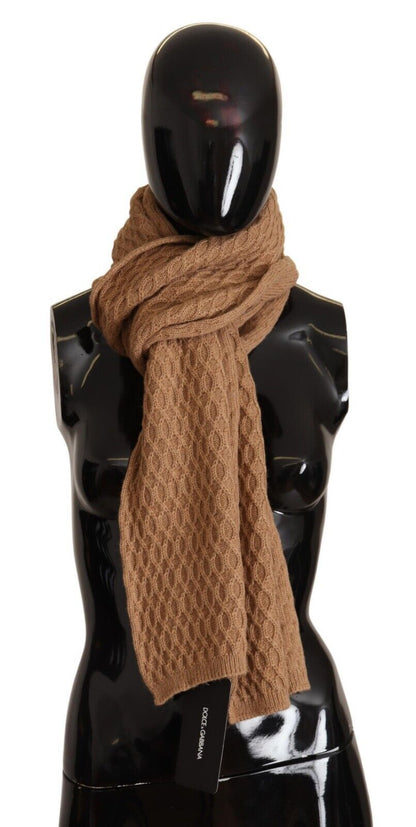 Dark Brown Wrap Shawl Knitted Camel Scarf-Dolce & Gabbana-LabelTerrace.com