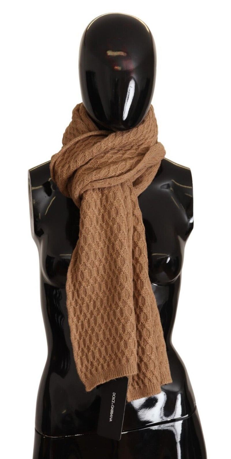 Dark Brown Wrap Shawl Knitted Camel Scarf-Dolce & Gabbana-LabelTerrace.com