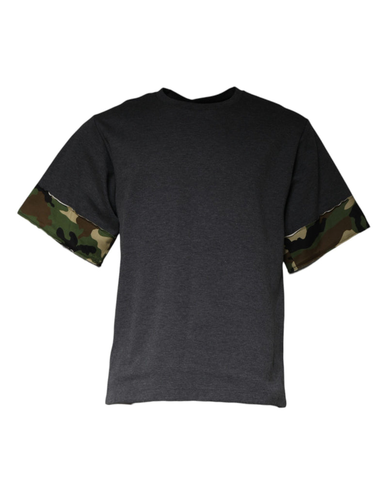 Dark Gray Camouflage Crew Neck T-shirt-Dolce & Gabbana-LabelTerrace.com