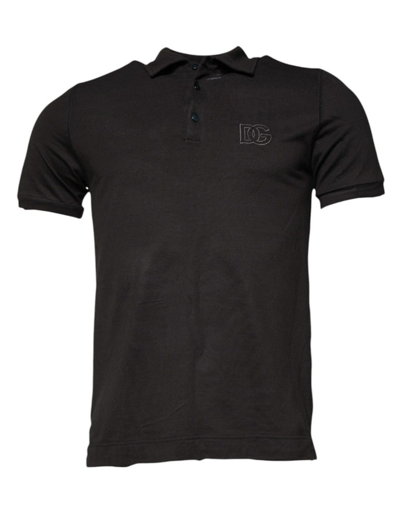 Dark Gray Collared Short Sleeves Polo T-shirt-Dolce & Gabbana-LabelTerrace.com