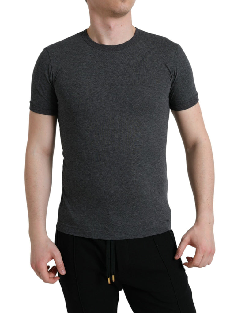 Dark Gray Cotton Crew Neck T-shirt-Dolce & Gabbana-LabelTerrace.com