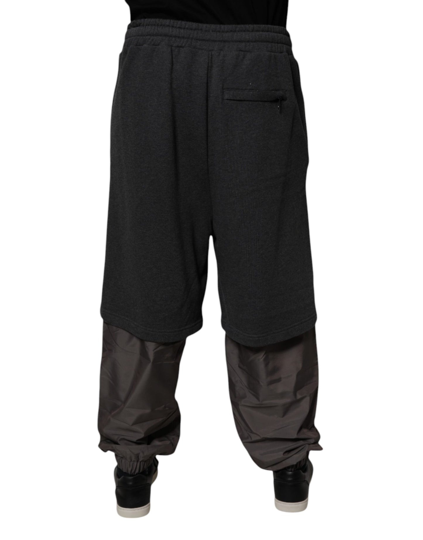 Dark Gray Cotton Layered Straight Sweatpants Pants