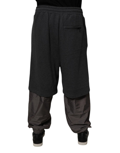 Dark Gray Cotton Layered Straight Sweatpants Pants