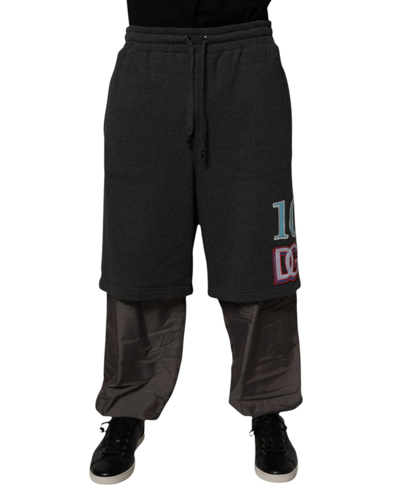 Dark Gray Cotton Layered Straight Sweatpants Pants-Dolce & Gabbana-LabelTerrace.com