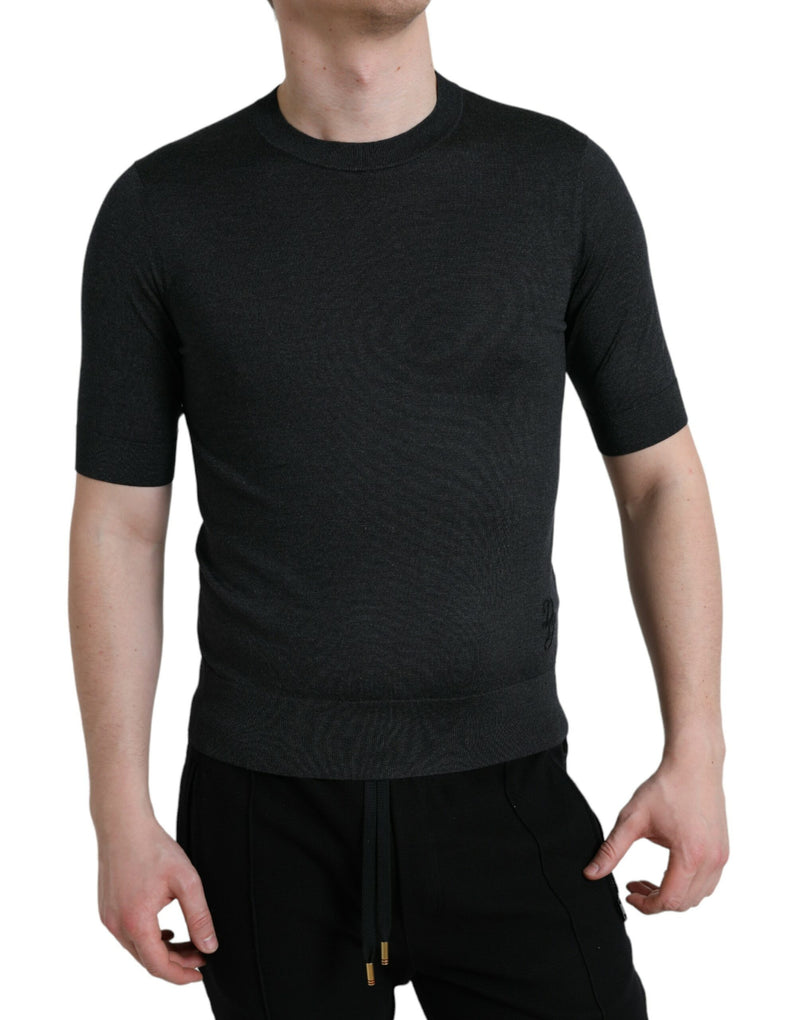 Dark Gray Crew Neck Short Sleeves T-shirt-Dolce & Gabbana-LabelTerrace.com