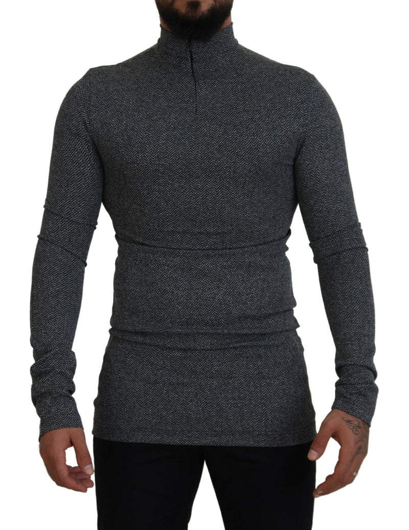Dark Gray Nylon Turtleneck Pullover Sweater-Dolce & Gabbana-LabelTerrace.com