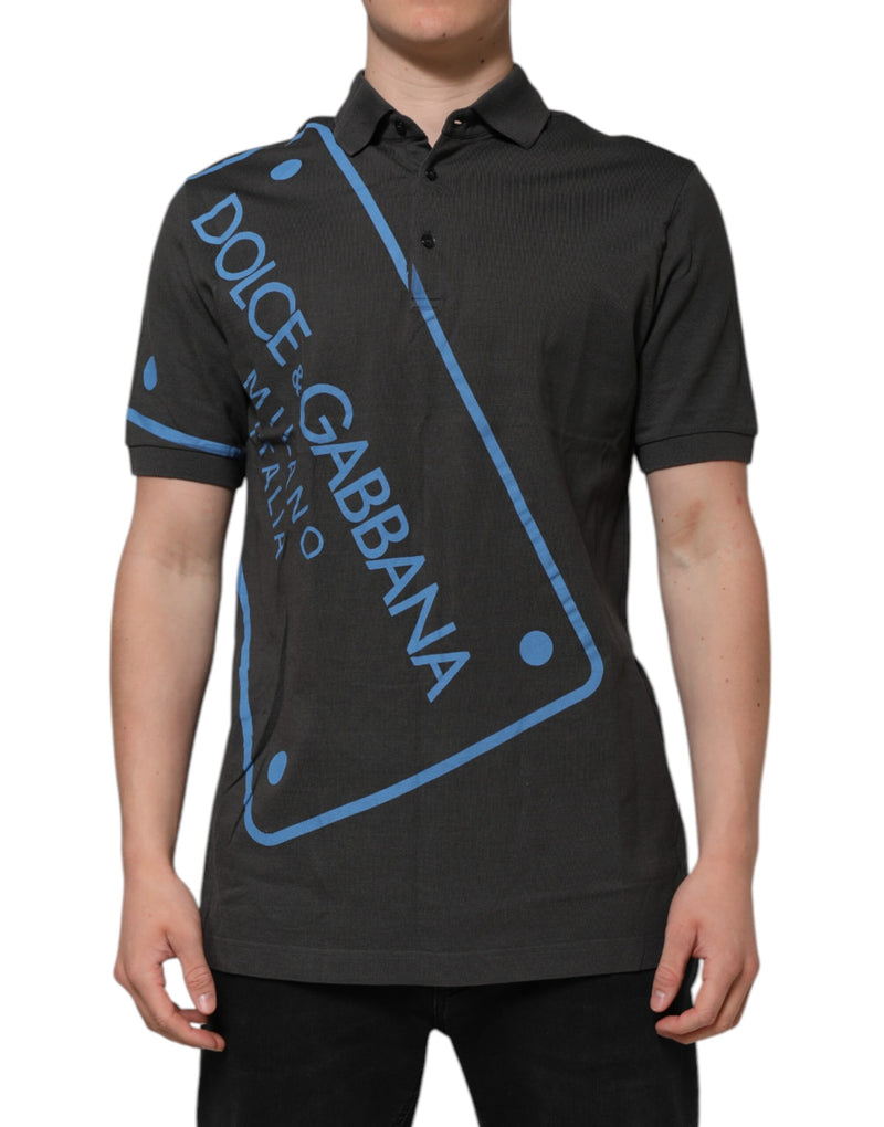 Dark Gray Short Sleeve Collared Polo T-shirt-Dolce & Gabbana-LabelTerrace.com
