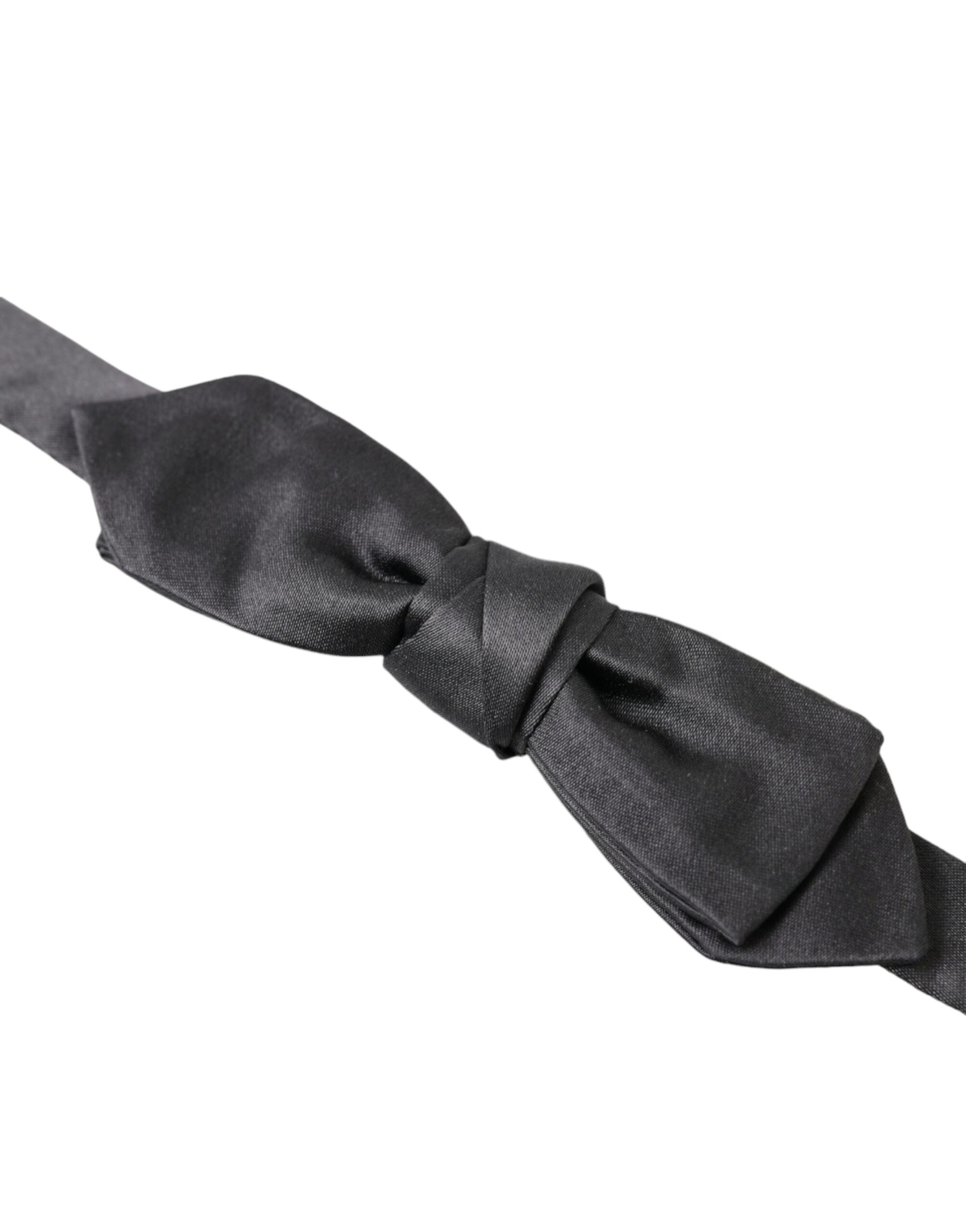 Dark Gray Silk Adjustable Neck Men Papillon Bow Tie-Dolce & Gabbana-LabelTerrace.com