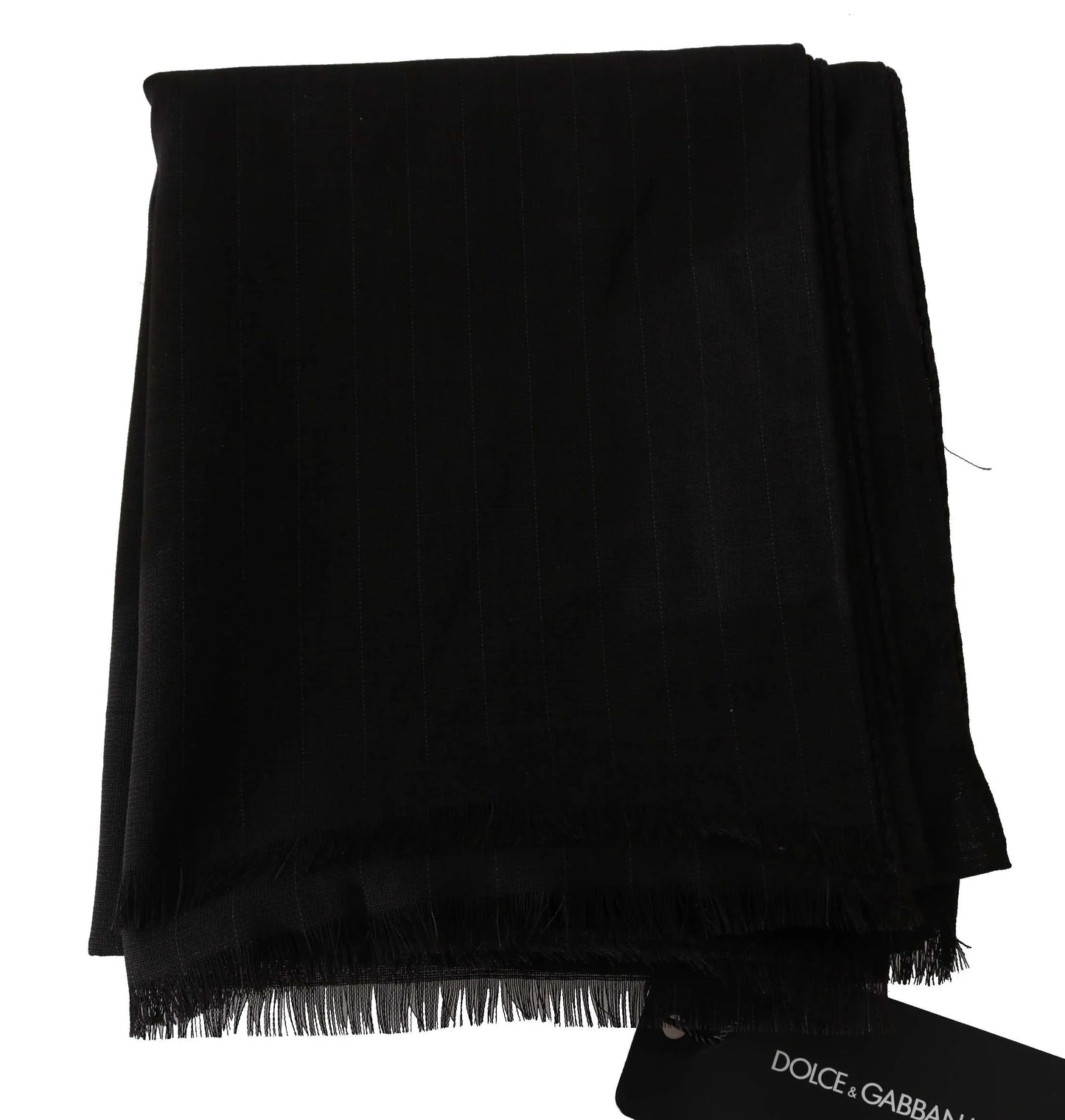 Dark Gray Virgin Wool Striped Pattern Wrap Scarf-Dolce & Gabbana-LabelTerrace.com