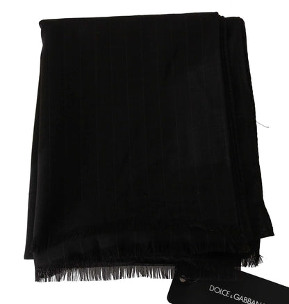 Dark Gray Virgin Wool Striped Pattern Wrap Scarf-Dolce & Gabbana-LabelTerrace.com