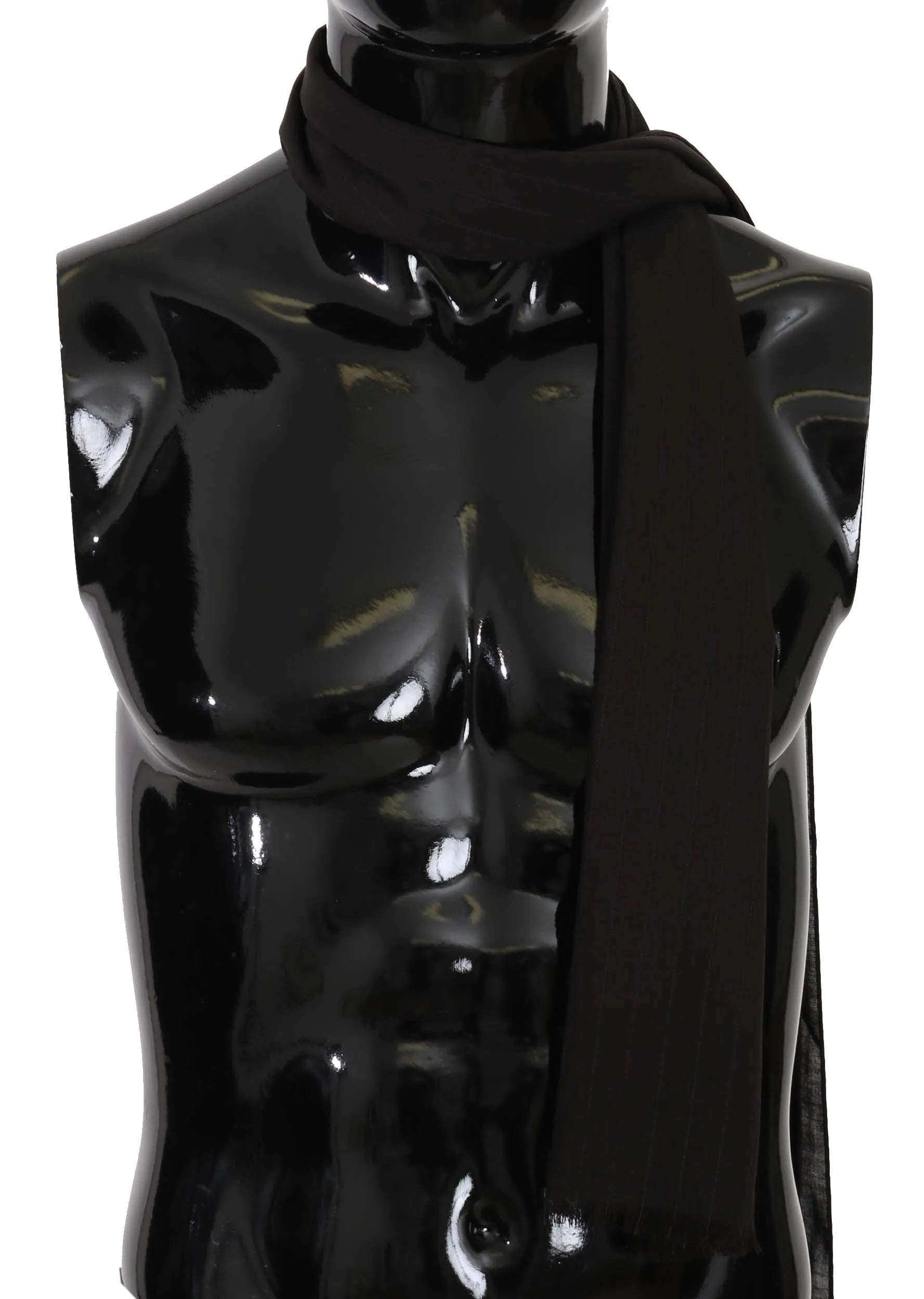 Dark Gray Virgin Wool Striped Pattern Wrap Scarf-Dolce & Gabbana-LabelTerrace.com