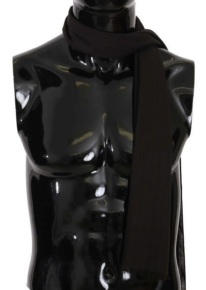 Dark Gray Virgin Wool Striped Pattern Wrap Scarf-Dolce & Gabbana-LabelTerrace.com