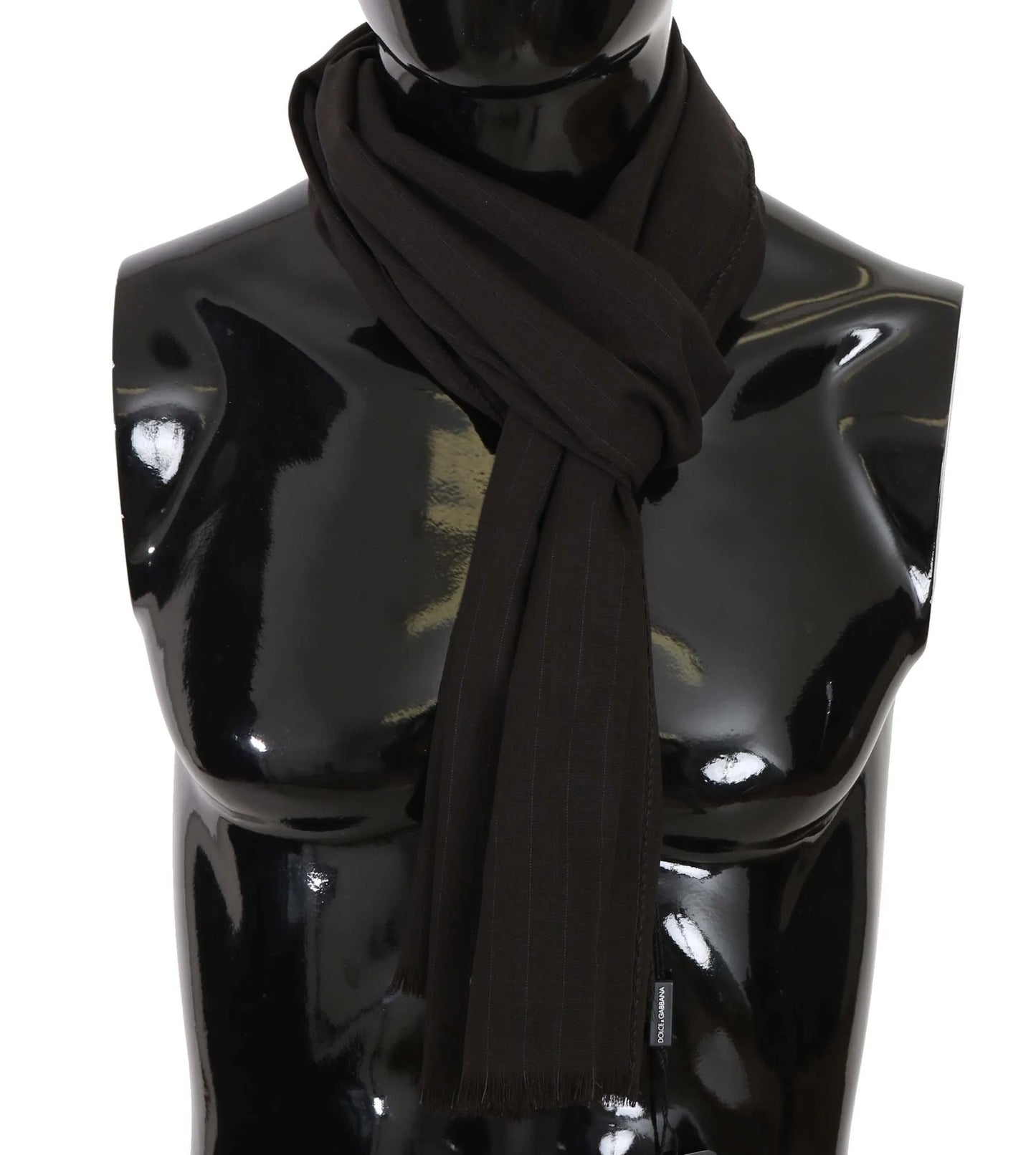 Dark Gray Virgin Wool Striped Pattern Wrap Scarf-Dolce & Gabbana-LabelTerrace.com