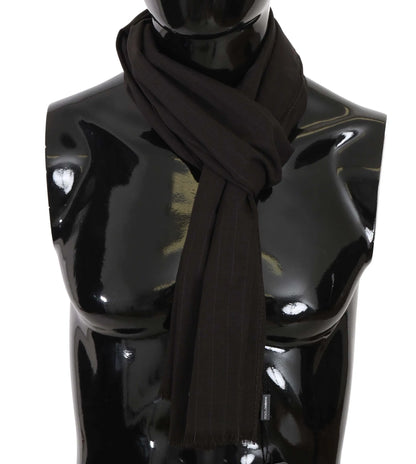 Dark Gray Virgin Wool Striped Pattern Wrap Scarf-Dolce & Gabbana-LabelTerrace.com