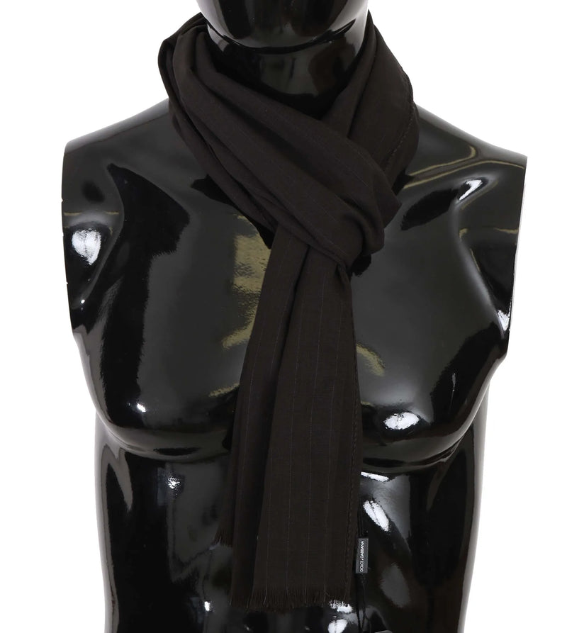 Dark Gray Virgin Wool Striped Pattern Wrap Scarf-Dolce & Gabbana-LabelTerrace.com
