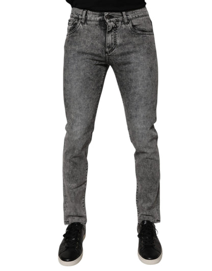 Dark Gray Washed Cotton Slim Fit Denim Jeans-Dolce & Gabbana-LabelTerrace.com