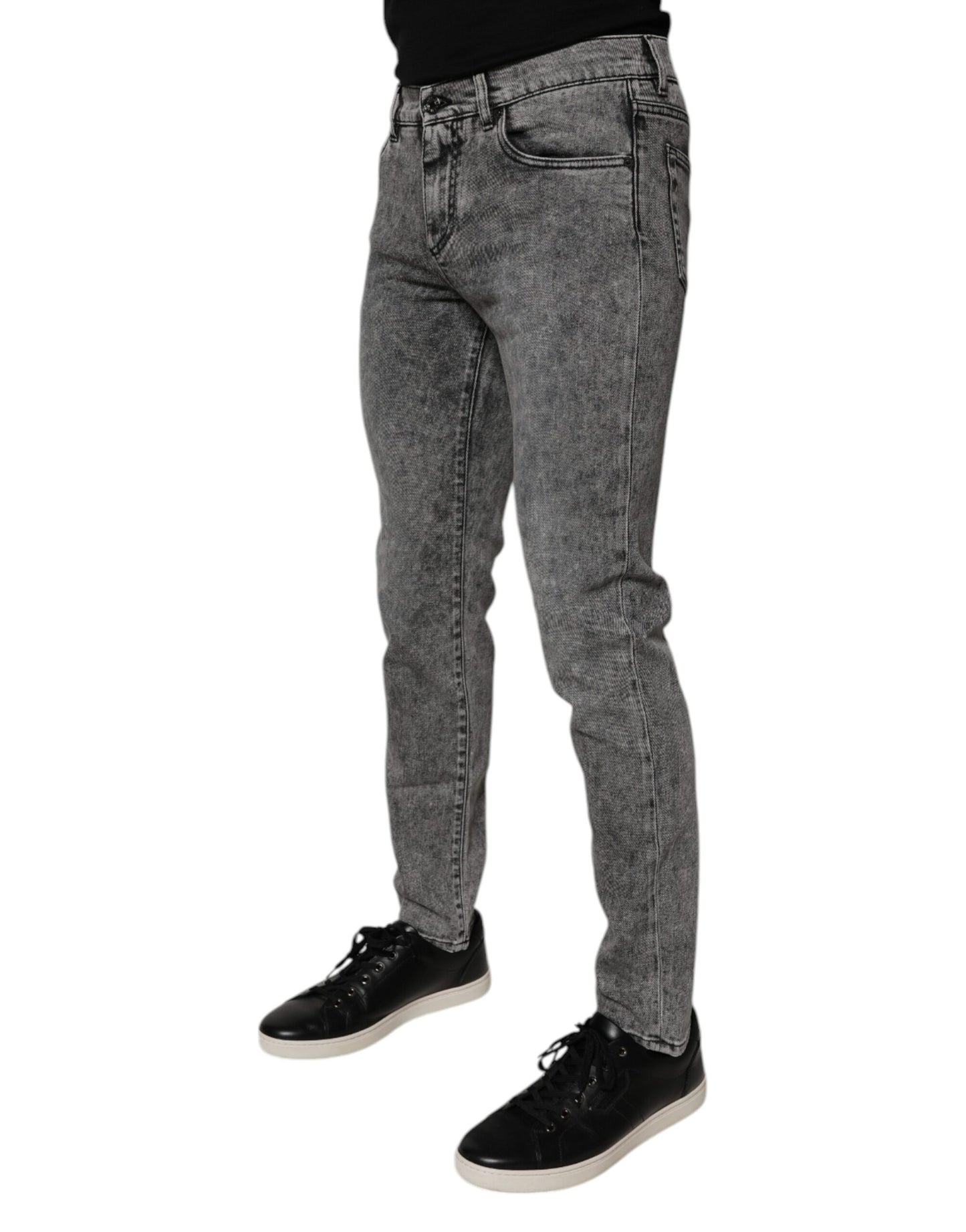 Dark Gray Washed Cotton Slim Fit Denim Jeans-Dolce & Gabbana-LabelTerrace.com