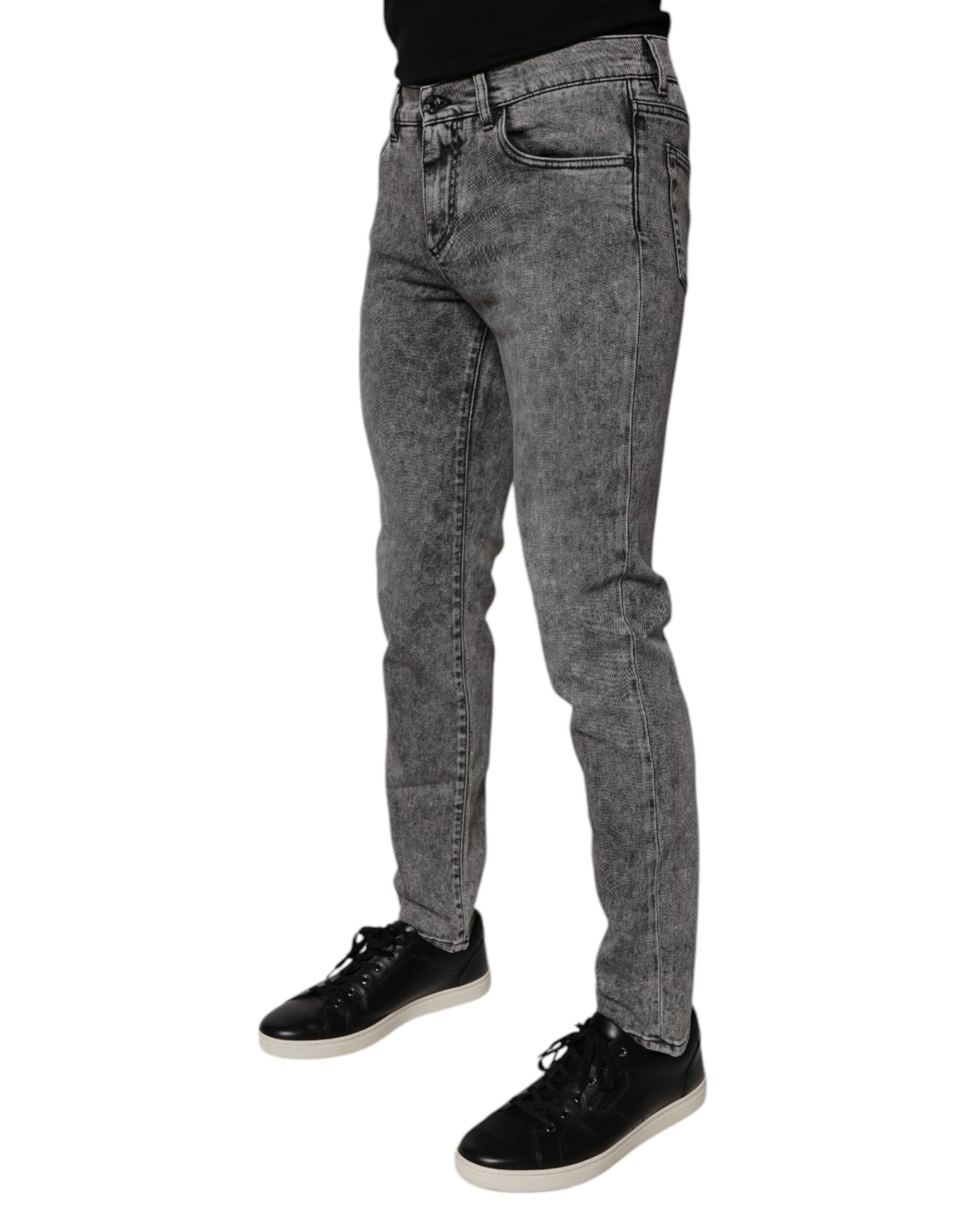 Dark Gray Washed Cotton Slim Fit Denim Jeans-Dolce & Gabbana-LabelTerrace.com