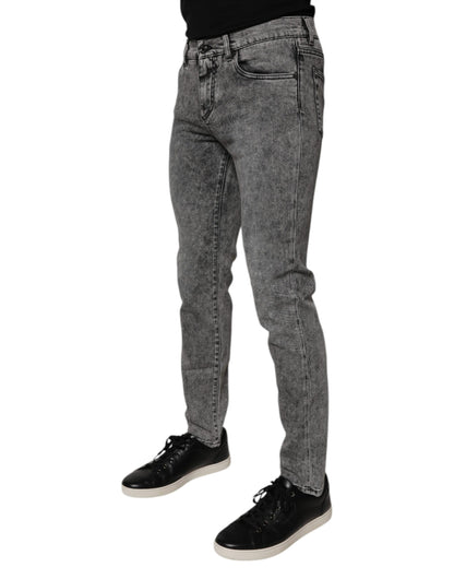 Dark Gray Washed Cotton Slim Fit Denim Jeans-Dolce & Gabbana-LabelTerrace.com