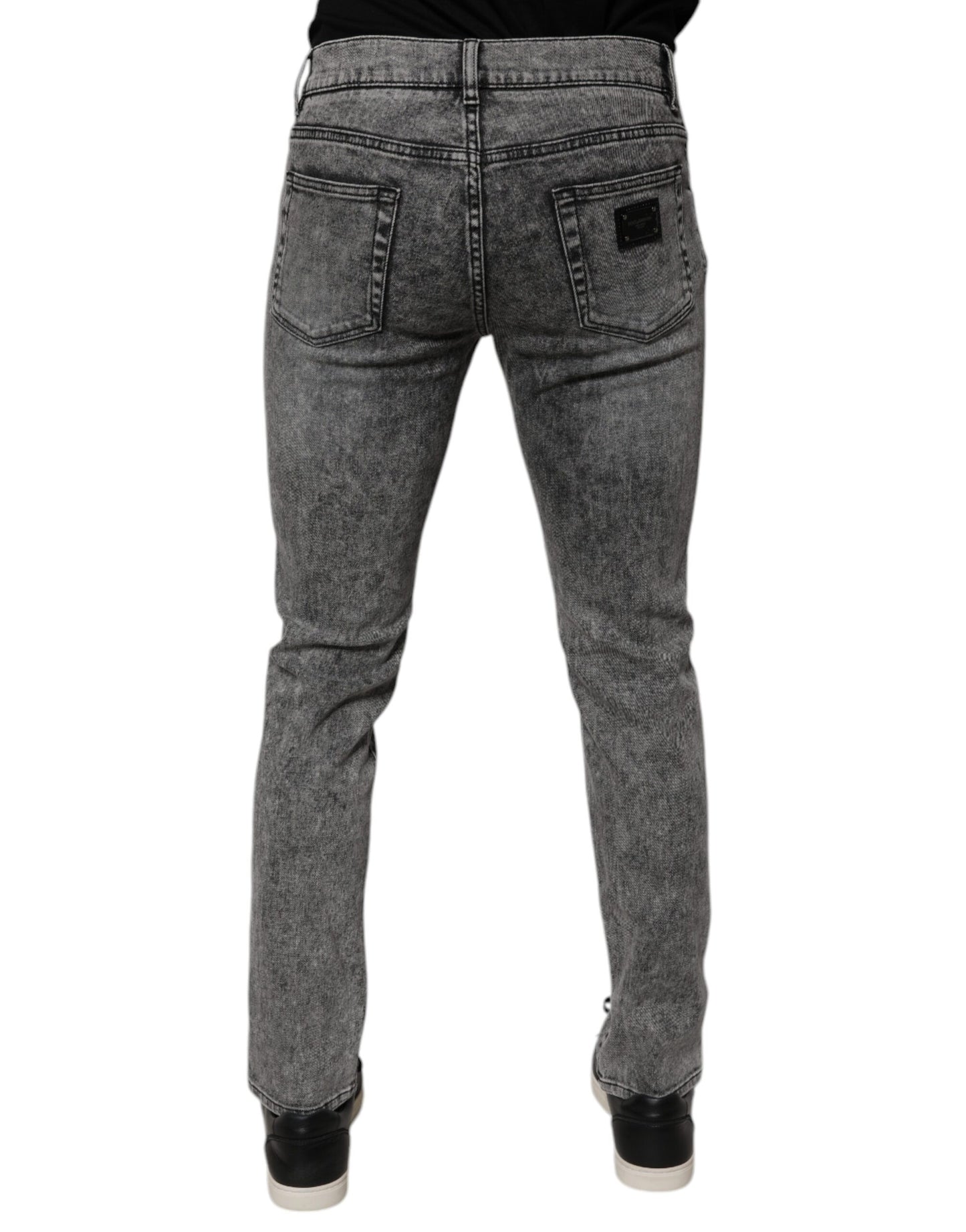 Dark Gray Washed Cotton Slim Fit Denim Jeans-Dolce & Gabbana-LabelTerrace.com