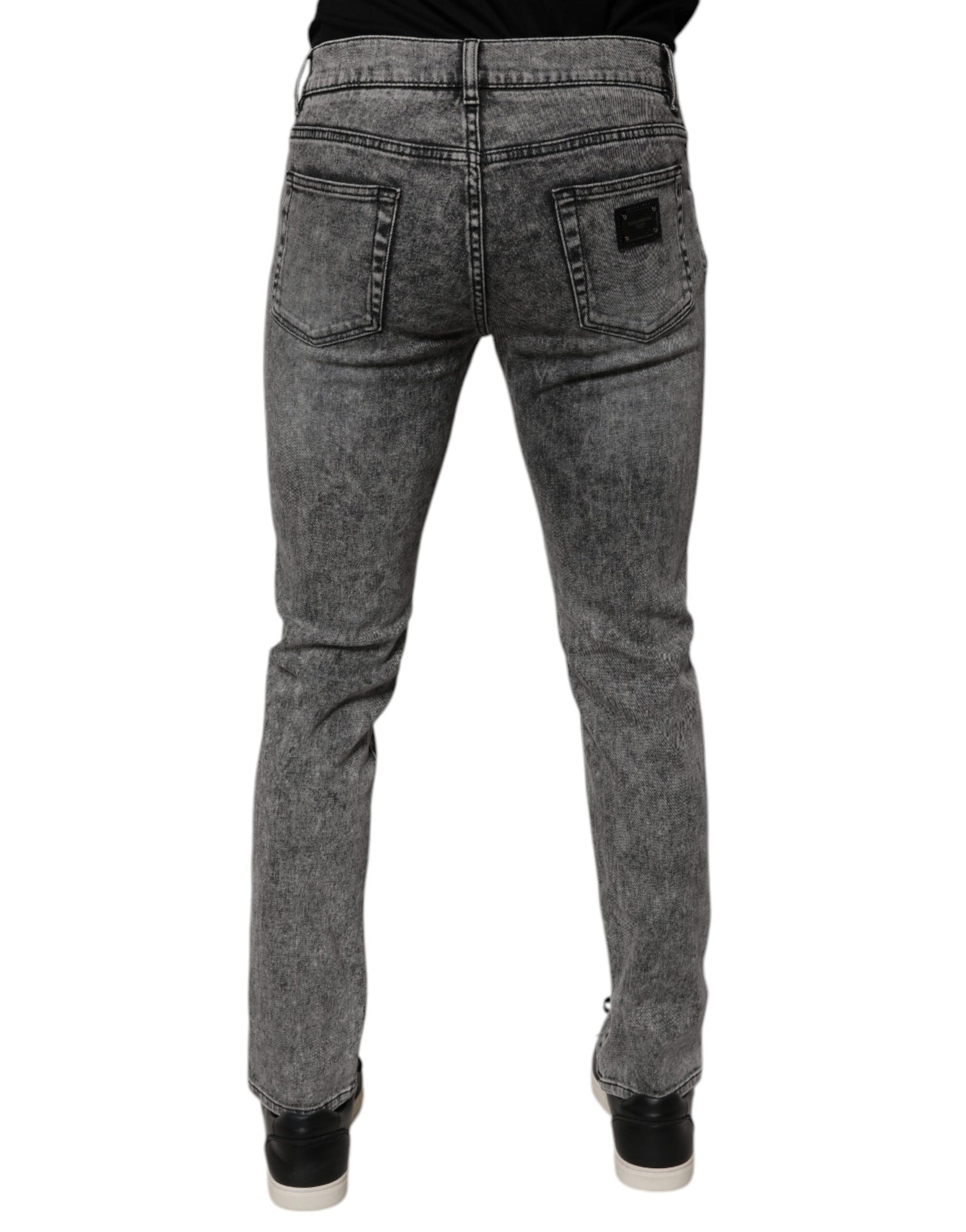 Dark Gray Washed Cotton Slim Fit Denim Jeans-Dolce & Gabbana-LabelTerrace.com