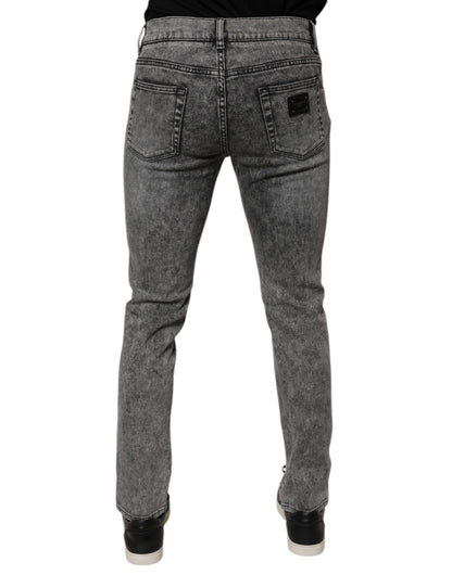 Dark Gray Washed Cotton Slim Fit Denim Jeans-Dolce & Gabbana-LabelTerrace.com