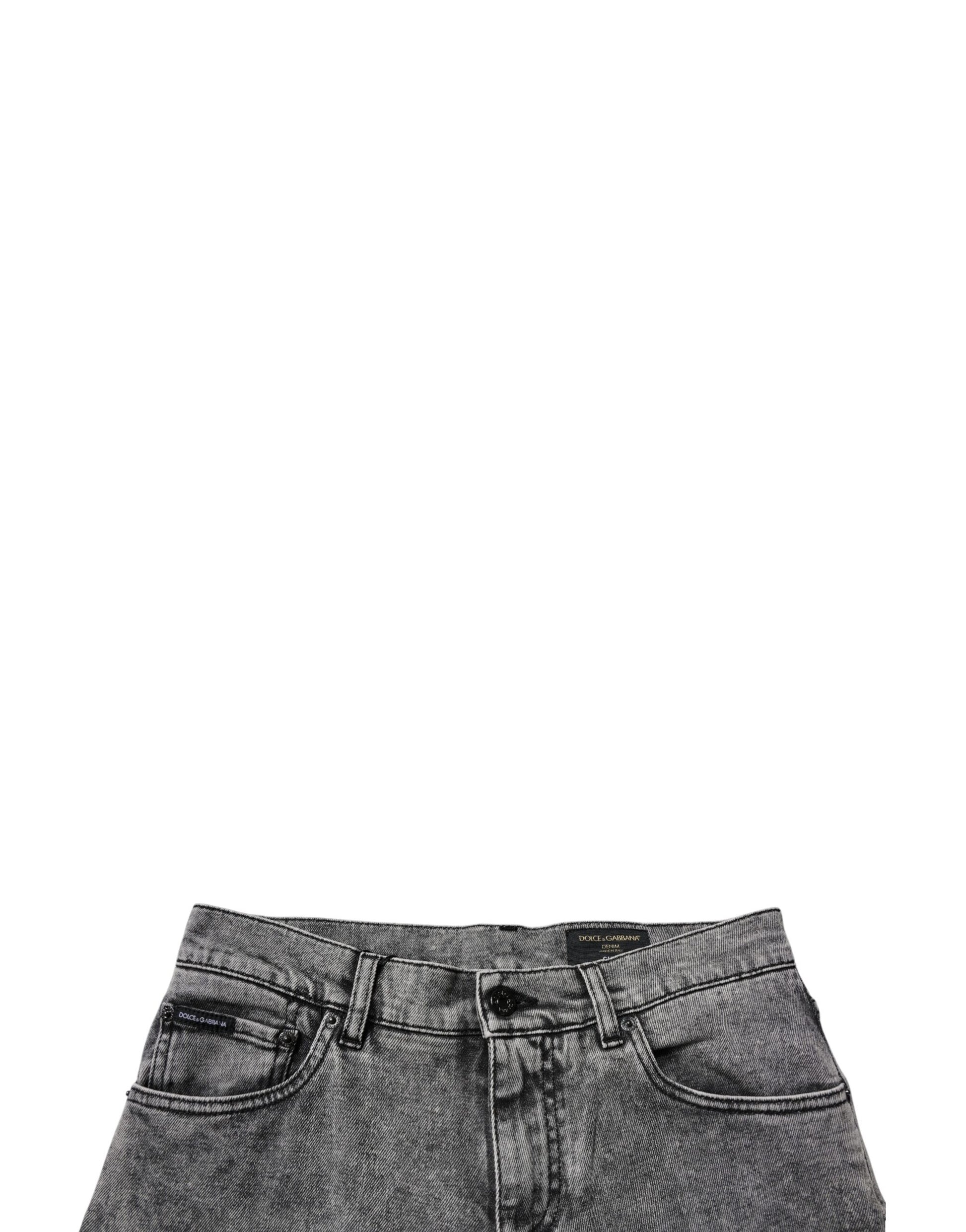 Dark Gray Washed Cotton Slim Fit Denim Jeans-Dolce & Gabbana-LabelTerrace.com