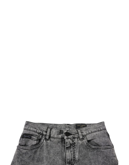 Dark Gray Washed Cotton Slim Fit Denim Jeans-Dolce & Gabbana-LabelTerrace.com