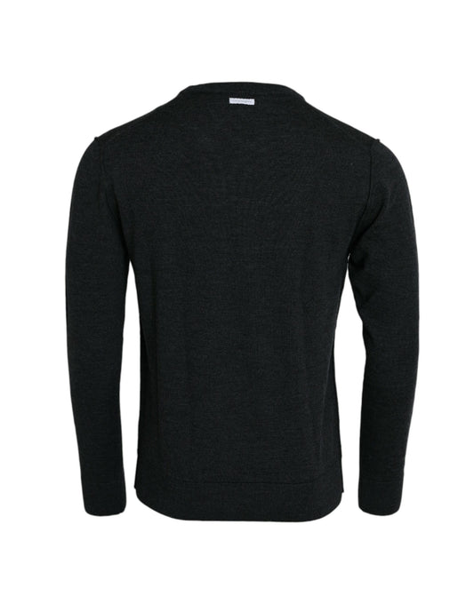 Dark Gray Wool Crew Neck Pullover Sweater-Dolce & Gabbana-LabelTerrace.com