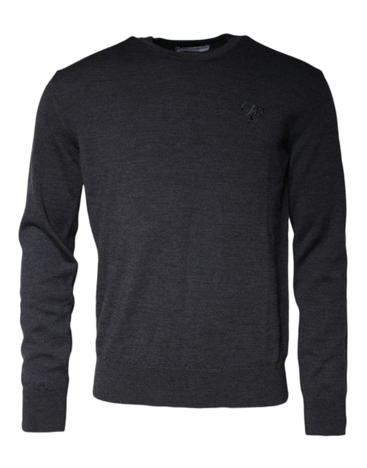 Dark Gray Wool Crew Neck Pullover Sweater-Dolce & Gabbana-LabelTerrace.com
