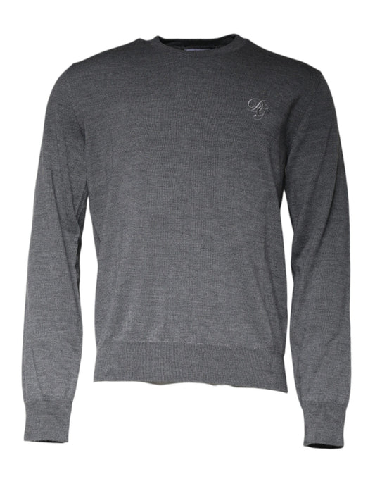 Dark Gray Wool Crew Neck Pullover Sweater-Dolce & Gabbana-LabelTerrace.com