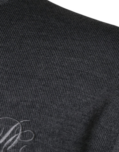 Dark Gray Wool Crew Neck Pullover Sweater-Dolce & Gabbana-LabelTerrace.com