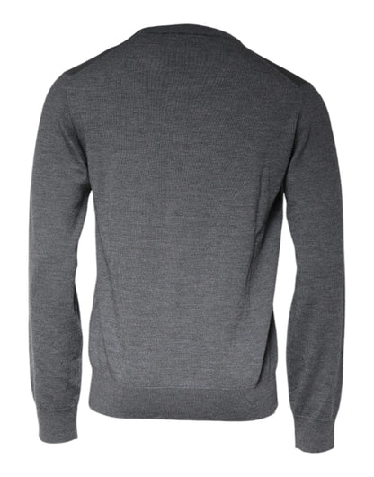 Dark Gray Wool Crew Neck Pullover Sweater-Dolce & Gabbana-LabelTerrace.com
