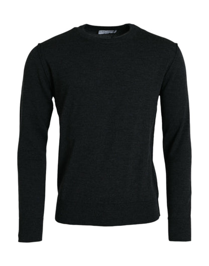 Dark Gray Wool Crew Neck Pullover Sweater-Dolce & Gabbana-LabelTerrace.com