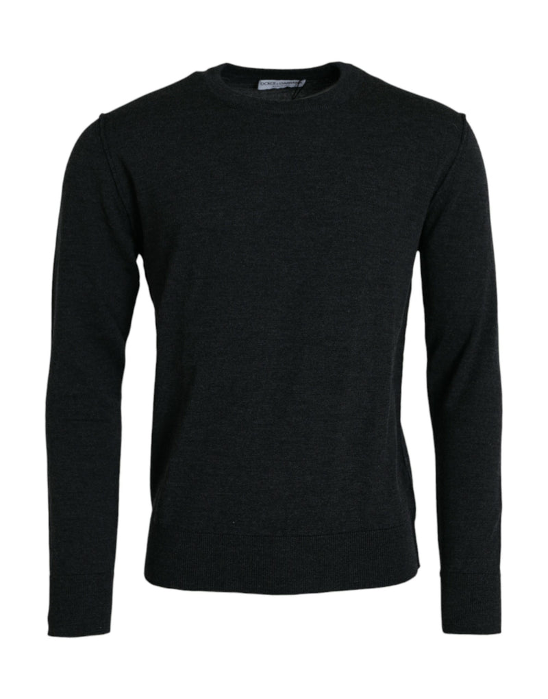 Dark Gray Wool Crew Neck Pullover Sweater-Dolce & Gabbana-LabelTerrace.com