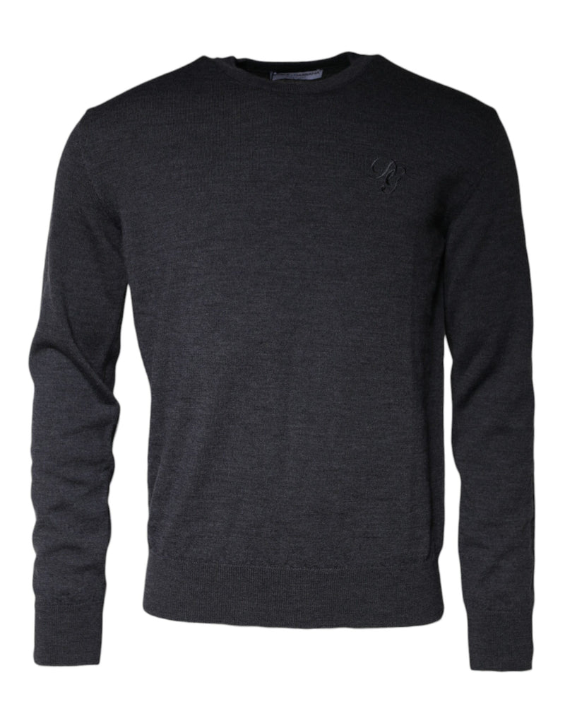 Dark Gray Wool Crew Neck Pullover Sweater-Dolce & Gabbana-LabelTerrace.com