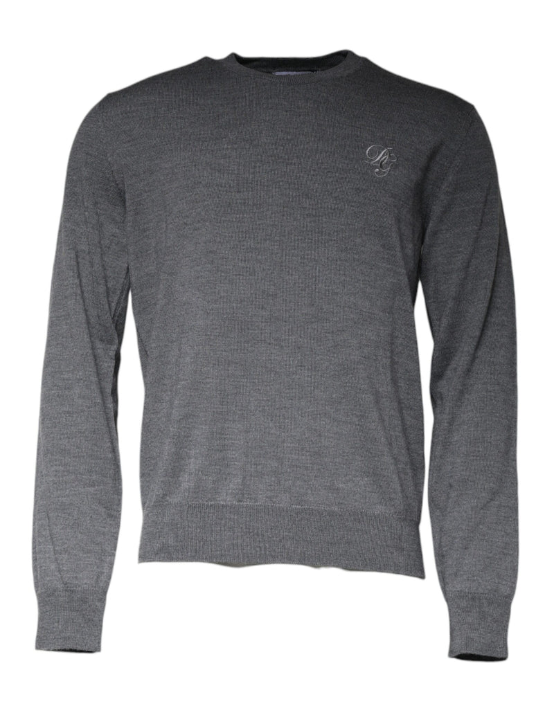Dark Gray Wool Crew Neck Pullover Sweater-Dolce & Gabbana-LabelTerrace.com