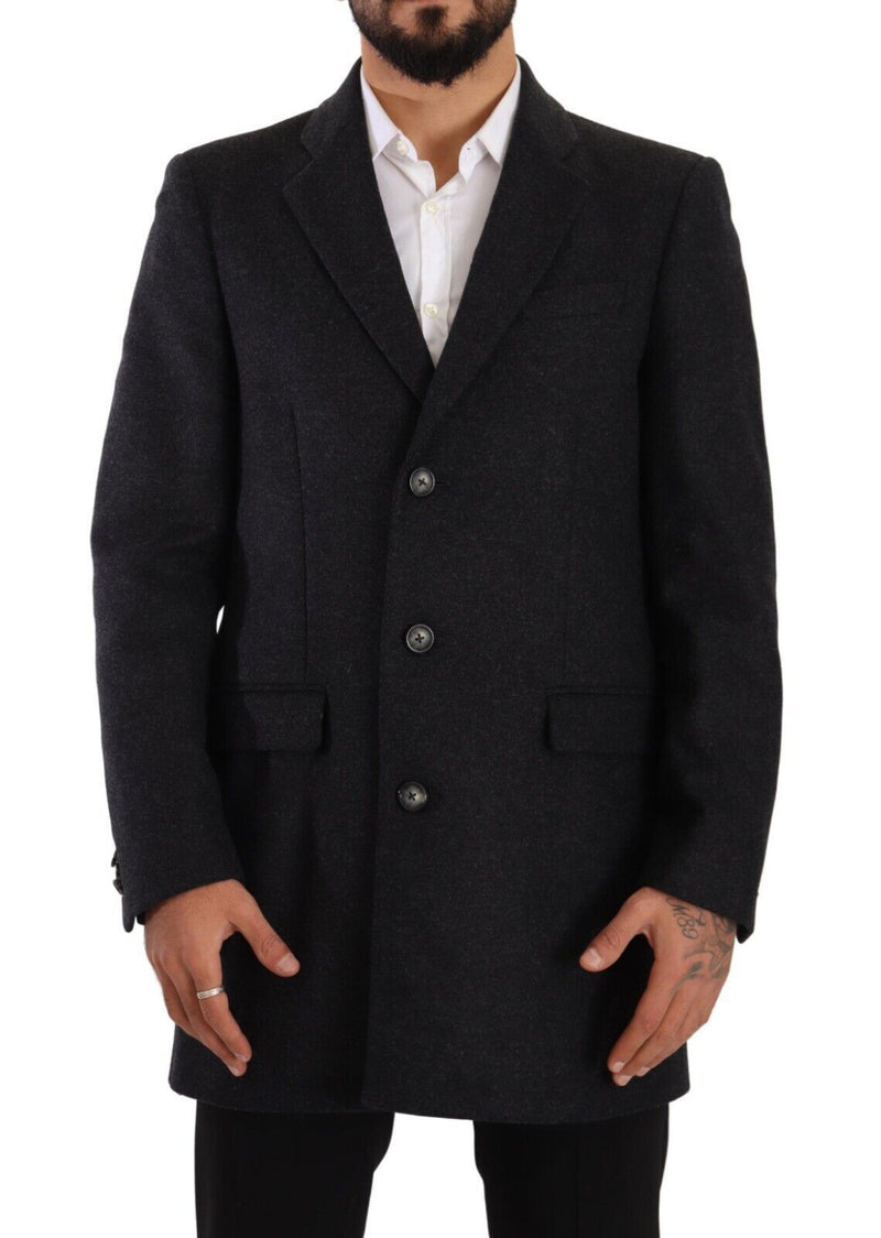 Dark Gray Wool Over Trench Coat Men Jacket-Dolce & Gabbana-LabelTerrace.com