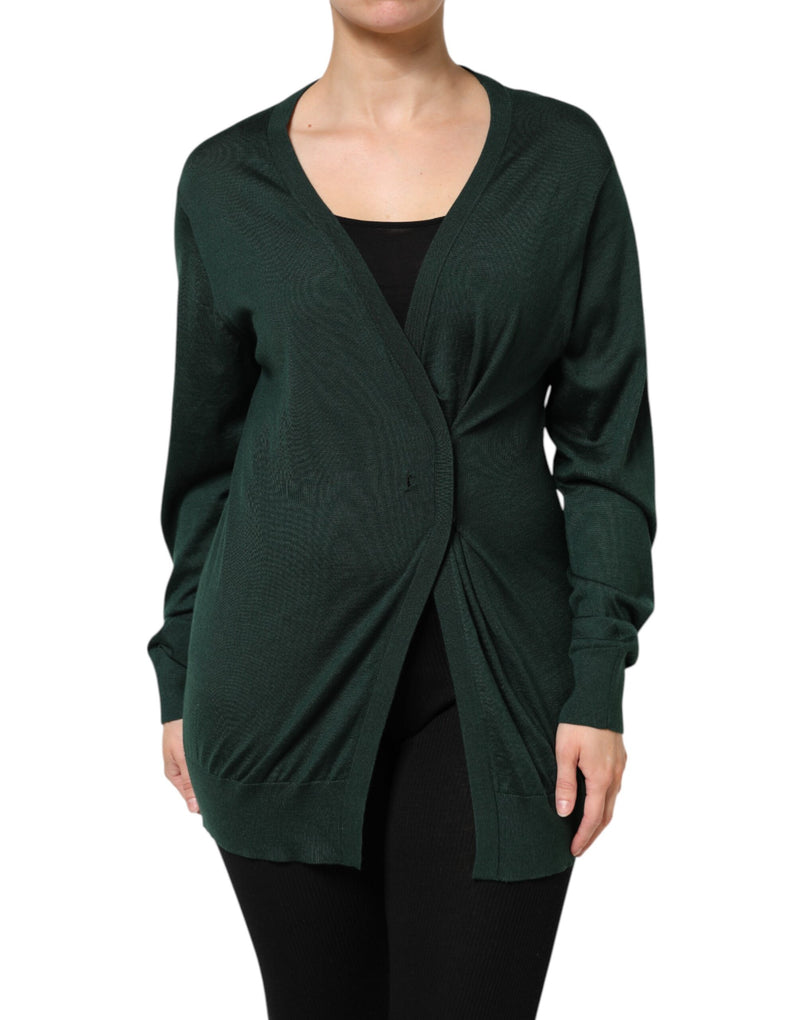 Dark Green Cashmere Silk Cardigan Sweater-Dolce & Gabbana-LabelTerrace.com